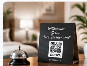 QR-Code-Aufsteller an der Hotelrezeption neben der Klingel